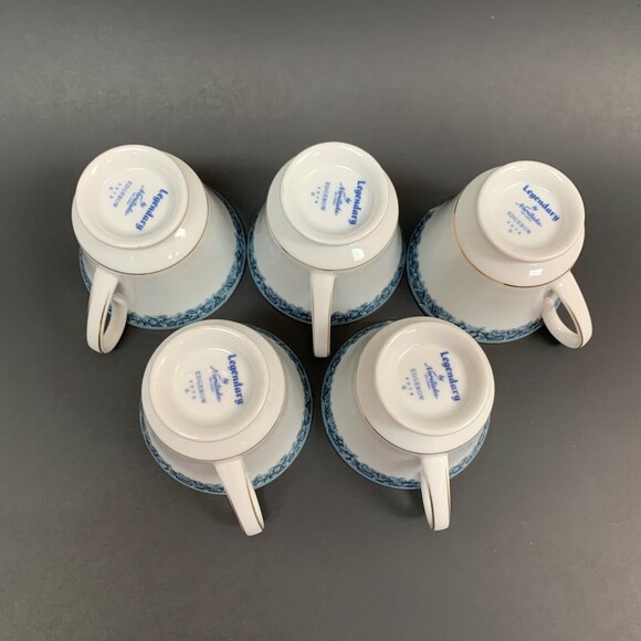 Noritake Legendary Edgerow Cups Blue White Gold Trim 4078 Lot of 5 - Picture 7 of 8